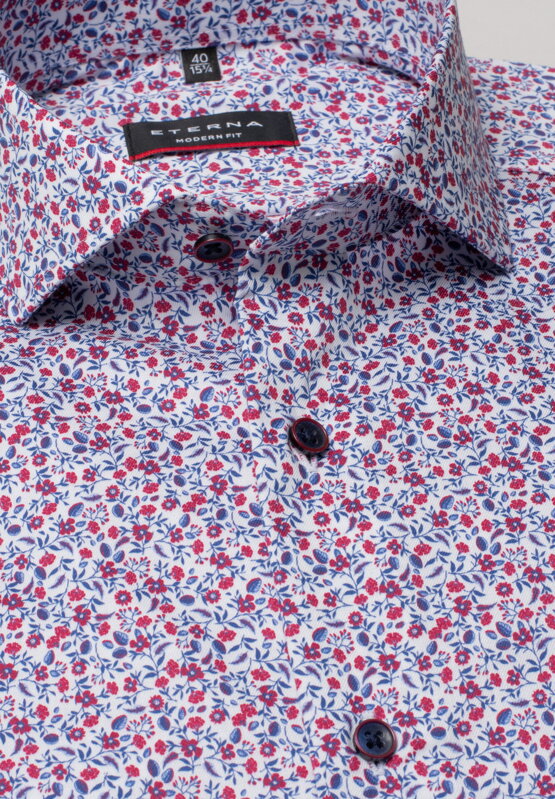 ETERNA Modern Fit košile dlouhý rukáv 100% bavlna Non Iron červeno modrý květinový vzor