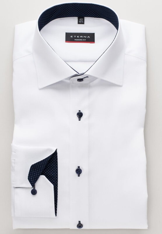 Pánská košile ETERNA Modern Fit Royal Oxford bílá s modrým kontrastem Non Iron