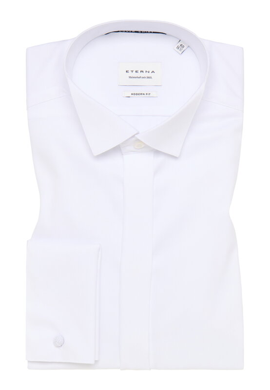 ETERNA Modern Fit fraková bílá neprosvítající košile dlouhý rukáv Rypsový kepr Non Iron 100% bavlna Francouzská manžeta 