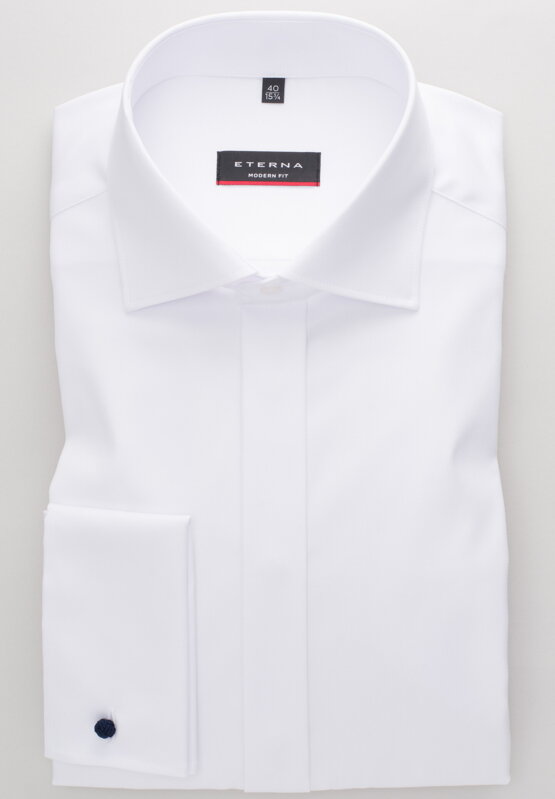 ETERNA Modern Fit bílá neprosvítající košile dlouhý rukáv Rypsový kepr Non Iron 100% bavlna Francouzská manžeta Límeček Kent Prodloužený rukáv 68 cm 