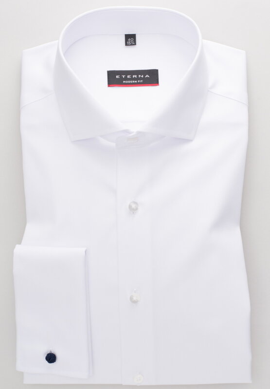 ETERNA Modern Fit bílá neprosvítající košile dlouhý rukáv Rypsový kepr Non Iron 100% bavlna Francouzská manžeta Límeček Shark