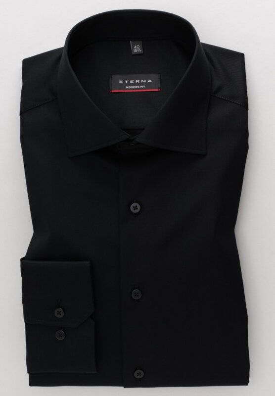 ETERNA Modern Fit černá neprosvítající košile dlouhý rukáv Rypsový kepr Non Iron