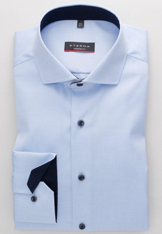 ETERNA Modern Fit pánská košile modrá neprosvítající s tmavě modrým kontrastem Non iron
