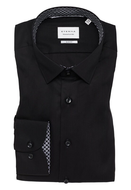 Luxusní pánská popelínová košile ETERNA Slim fit v černé barvě Luxusní pánská popelínová košile ETERNA Slim fit v černé barvě