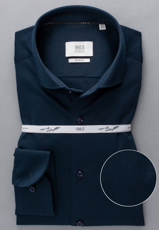 1863 BY ETERNA Jersey luxusní elastická pánská košile půlnoční modrá Slim Fit super soft Easy Care 1863 BY ETERNA Jersey luxusní elastická pánská košile půlnoční modrá Slim Fit super soft Easy Care