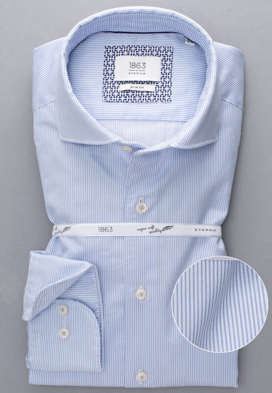 1863 BY ETERNA luxusní pánská košile modrý proužek ETERNA Slim Fit super soft Easy Care