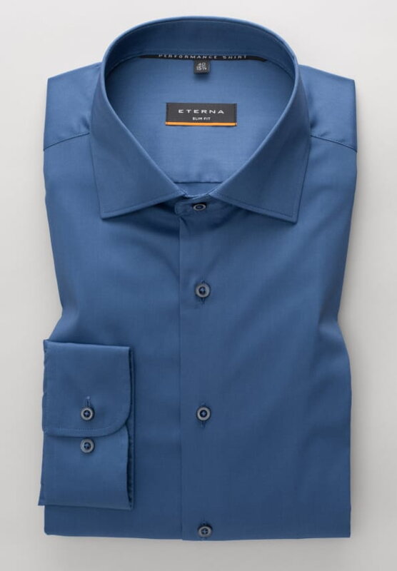 ETERNA Slim Fit pánská strečová košile formální modrá Easy Iron délka rukávu 67 cm
