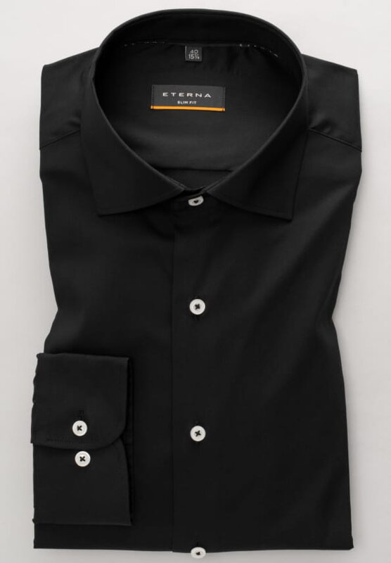 Pánská slim fit černá košile ETERNA s dlouhým rukávem stretch