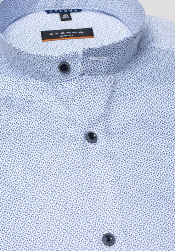 ETERNA Slim Fit pánská casual košile se stojáčkem světle modrý květinový motiv