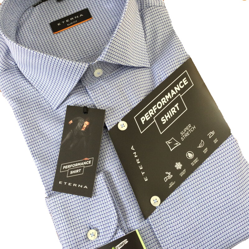 ETERNA Slim Fit pánská strečová košile modrá kostička Easy Iron ETERNA Slim Fit pánská strečová košile modrá kostička Easy Iron
