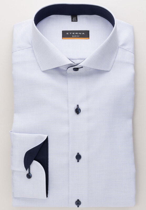 Pánská košile ETERNA Slim Fit světle modrá s navy kontrastem Non Iron
