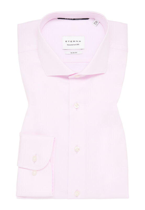 ETERNA Slim Fit růžová neprůsvitná košile dlouhý rukáv Rypsový kepr