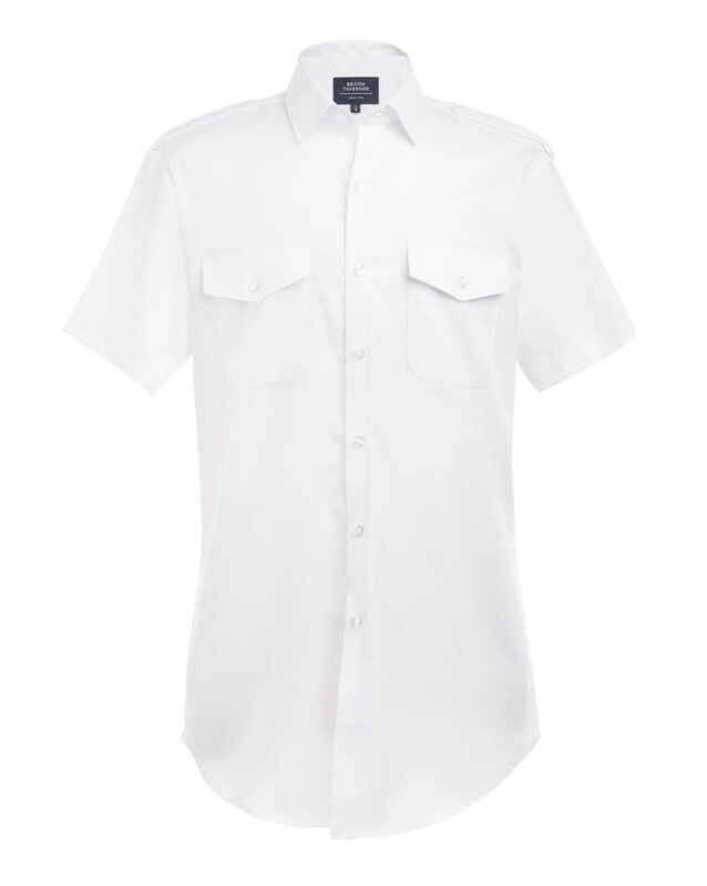 Pilotka košile krátký rukáv Syracuse Tailored fit bílá bavlna Non Iron