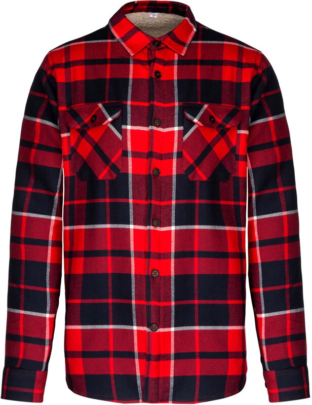 Černo červená pánská košile flanel s fleece podšívkou