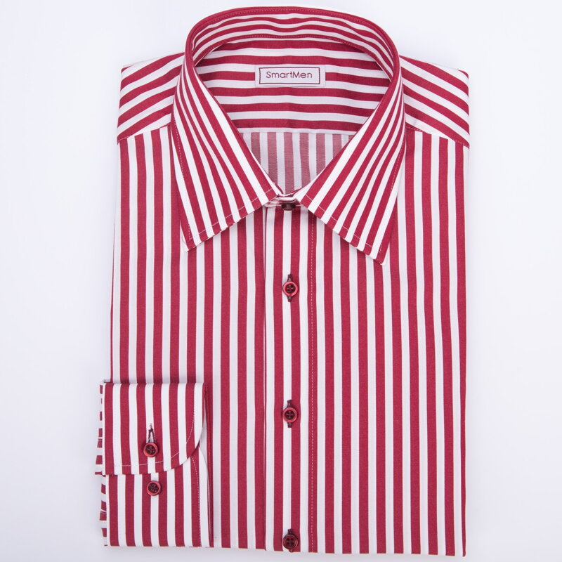 SmartMen pánská košile vínový proužek Non Iron knoflíky v kontrastu střih Slim fit
