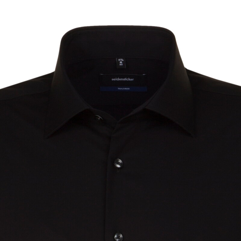 Pánská černá popelínová košile non iron s dlouhým rukávem Seidensticker Shaped fit