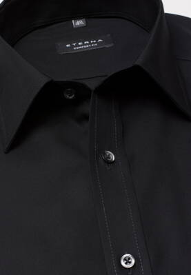 ETERNA Comfort Fit černá košile pánská krátký rukáv Popelín s kapsičkou