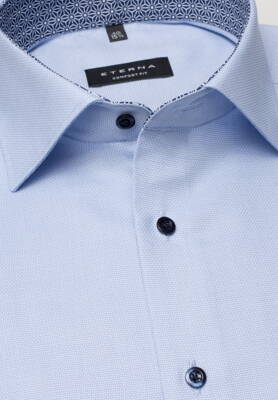 ETERNA Comfort Fit pánská košile světle modrá se strukturou & modrým kontrastem Non Iron