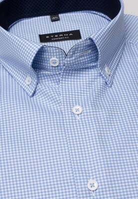 Pánská modro-bílá košile s károvaným vzorem značky ETERNA Comfort Fit 100% bavlna Non Iron