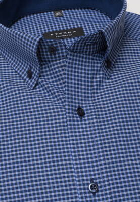 Button-down košile ETERNA Comfort Fit modrá károvaná s kontrastem Non Iron Popelín