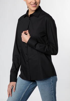 Černá jednobarevná dámská košilová halenka dlouhý rukáv ETERNA Modern Classic stretch bavlna Non Iron