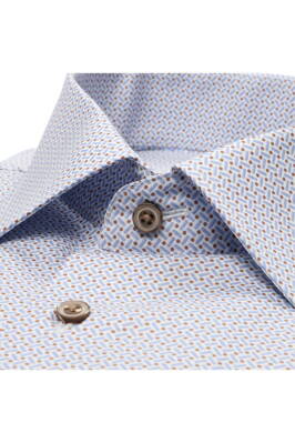 ETERNA Modern Fit pánská letní košile krátký rukáv modrý geometrický potisk popelín Easy Iron 43
