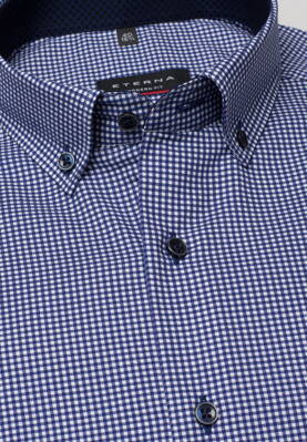 Pánská košile značky ETERNA s prodlouženým rukávem Modern Fit modro-bílá károvaná 100% bavlna Non Iron