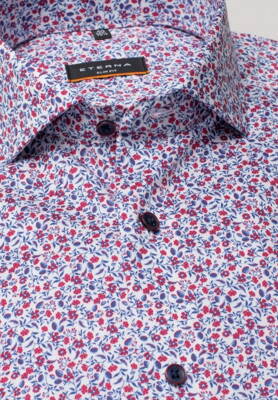ETERNA Slim Fit košile dlouhý rukáv 100% bavlna Non Iron červeno modrý květinový vzor