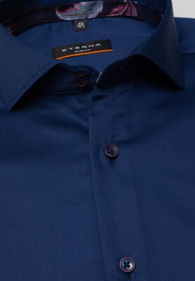 ETERNA Slim Fit pánská saténová košile Non Iron tmavě modrá s kontrastem