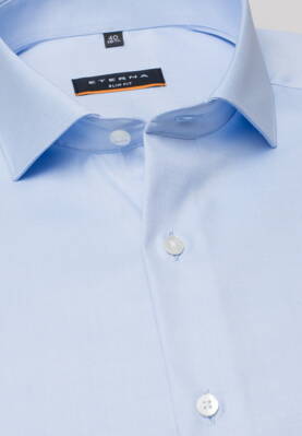 ETERNA Slim Fit modrá neprůhledná košile dlouhý rukáv Non Iron Cover