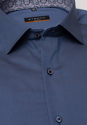 Business Casual košile ETERNA Slim Fit stretch modrá marina s kontrastem