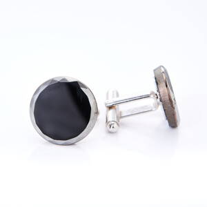 Stříbrné manžetové knoflíčky kulaté černé YABLOGLASS - Black Onyx