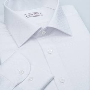 SmartMen bílá košile pánská s decentním vzorem kára Slim fit