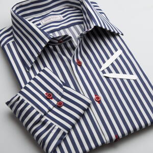 SmartMen pánská košile modrý proužek - NAVY BLUE s červenými knoflíčky střih Regular fit